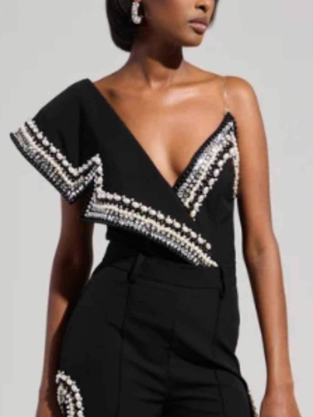 AKIRA LUXURIOUS ASYMETRICAL PEARL BODYSUIT Size L